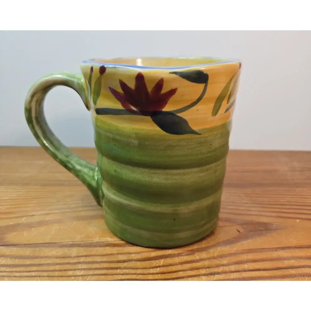 Pier 1 Stoneware Mug Handpainted Floral Elizabeth 16oz Dishwasher Safe Coffee Cu